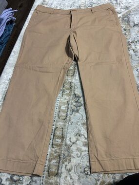 Loft Cotton Blend Tan Pants - Classic Straight Fit